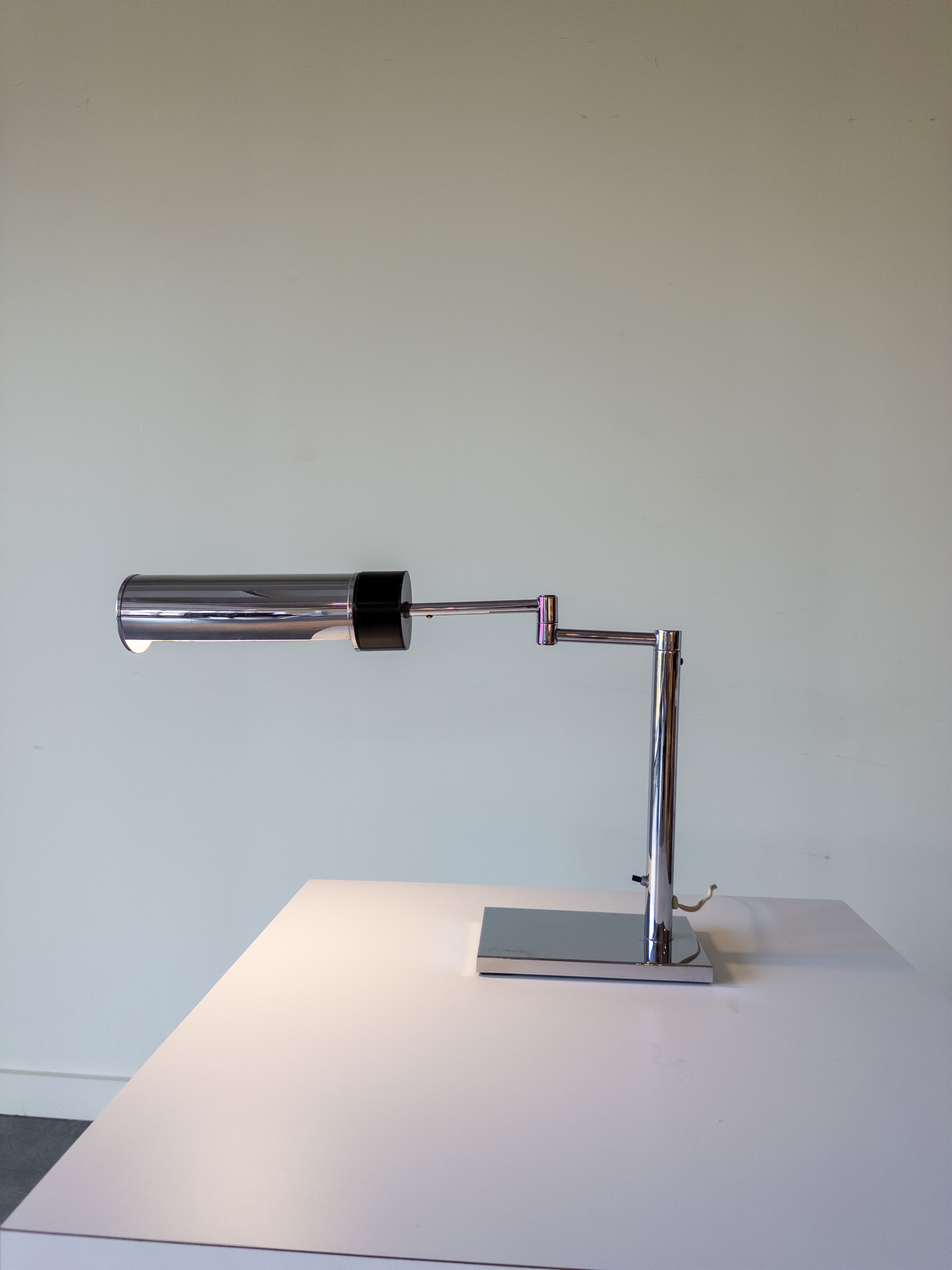 Polished Chrome & Black Enamel Swing Arm Desk Lamp by Walter Von Nessen for Nessen Lighting Co.