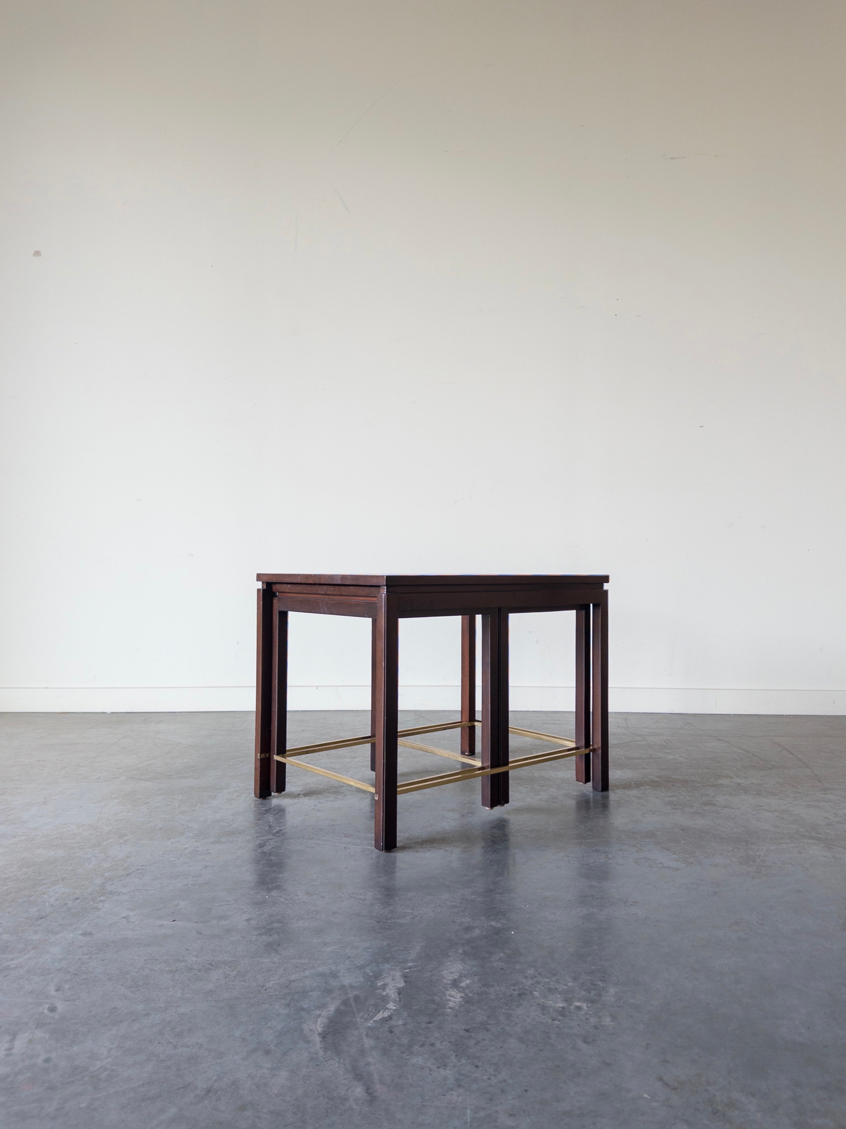 Brass and Mahogany Nesting Table Set by Edward Wormley for Dunbar