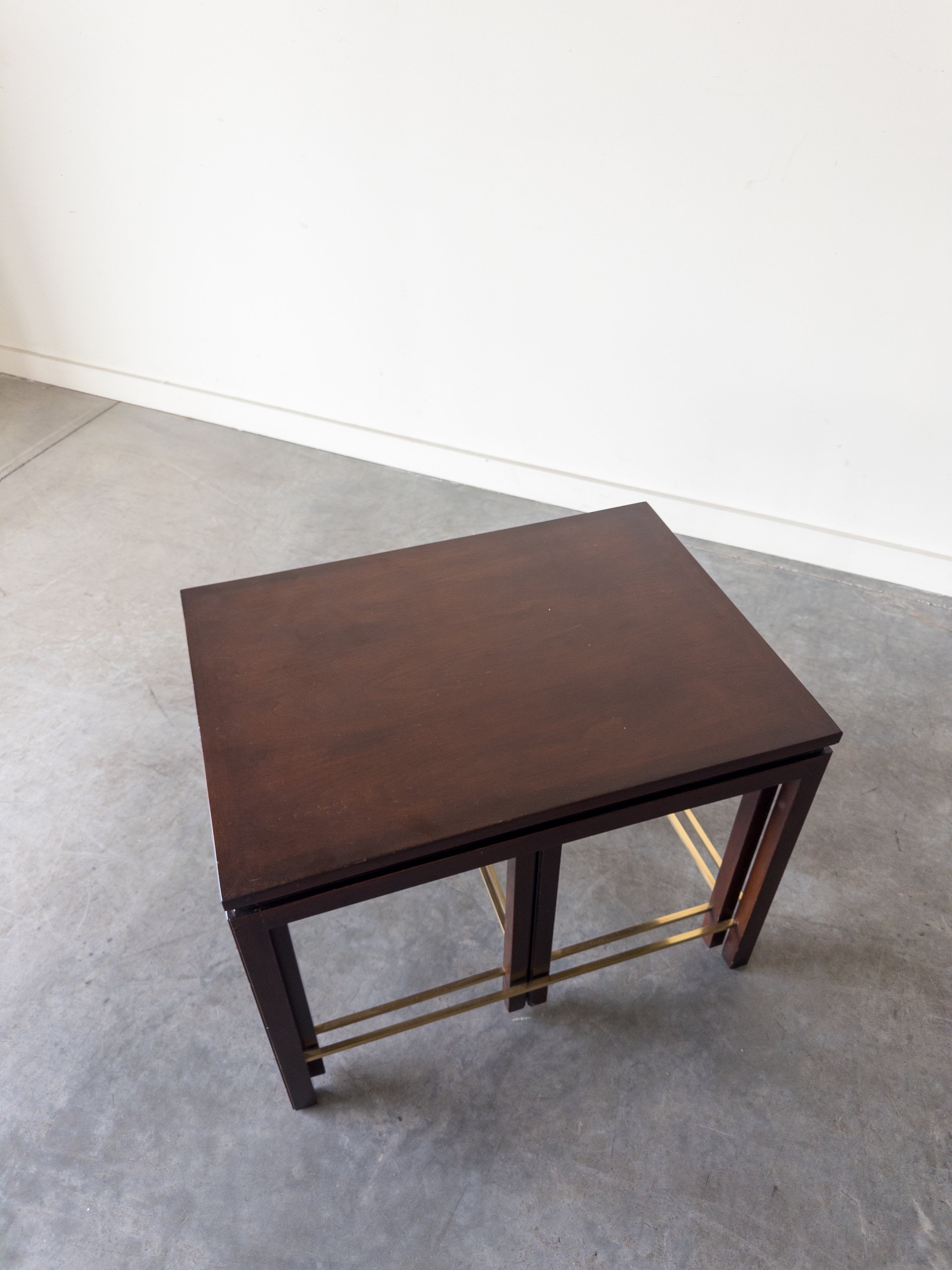 Brass and Mahogany Nesting Table Set by Edward Wormley for Dunbar