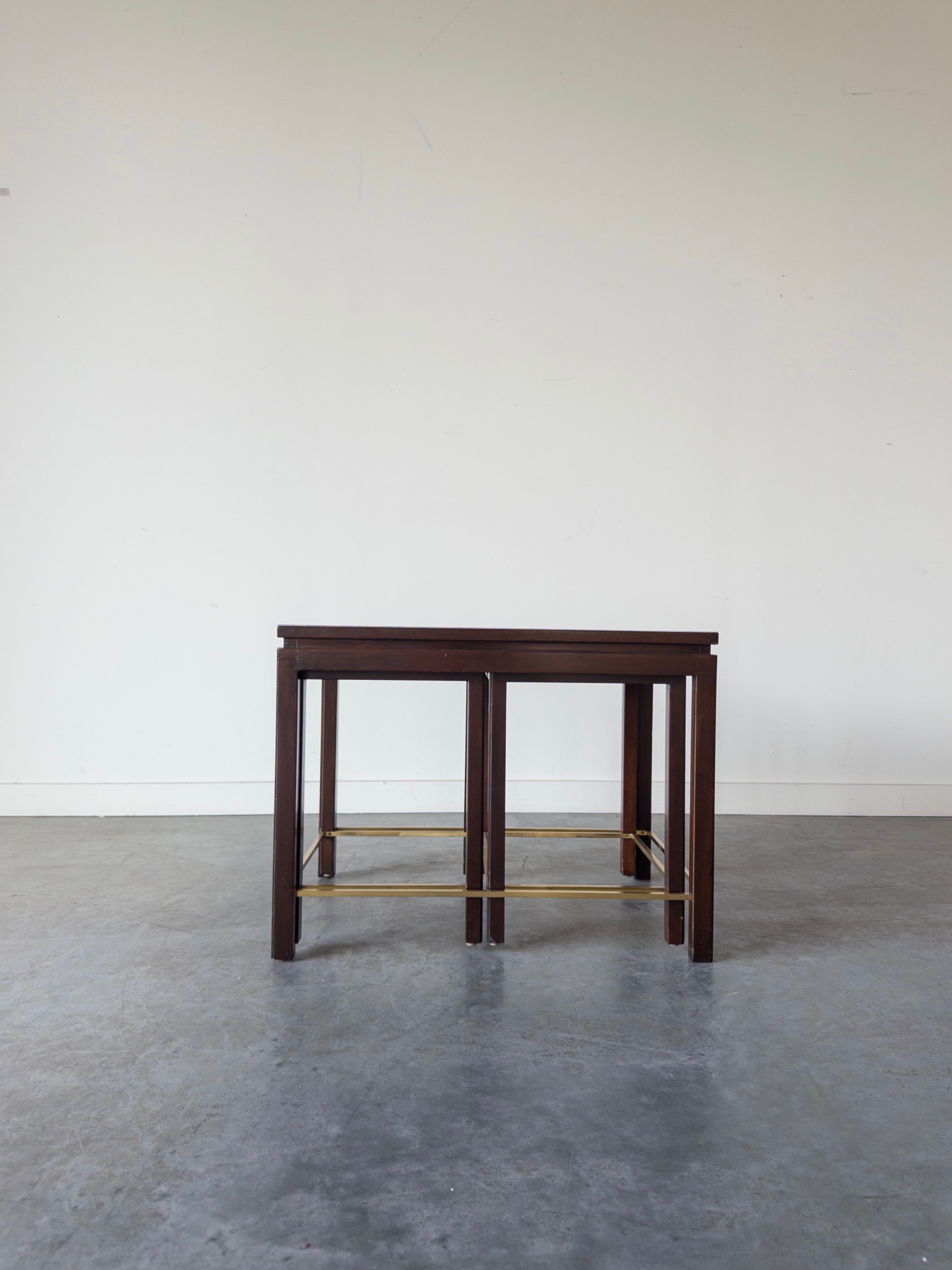 Brass and Mahogany Nesting Table Set by Edward Wormley for Dunbar