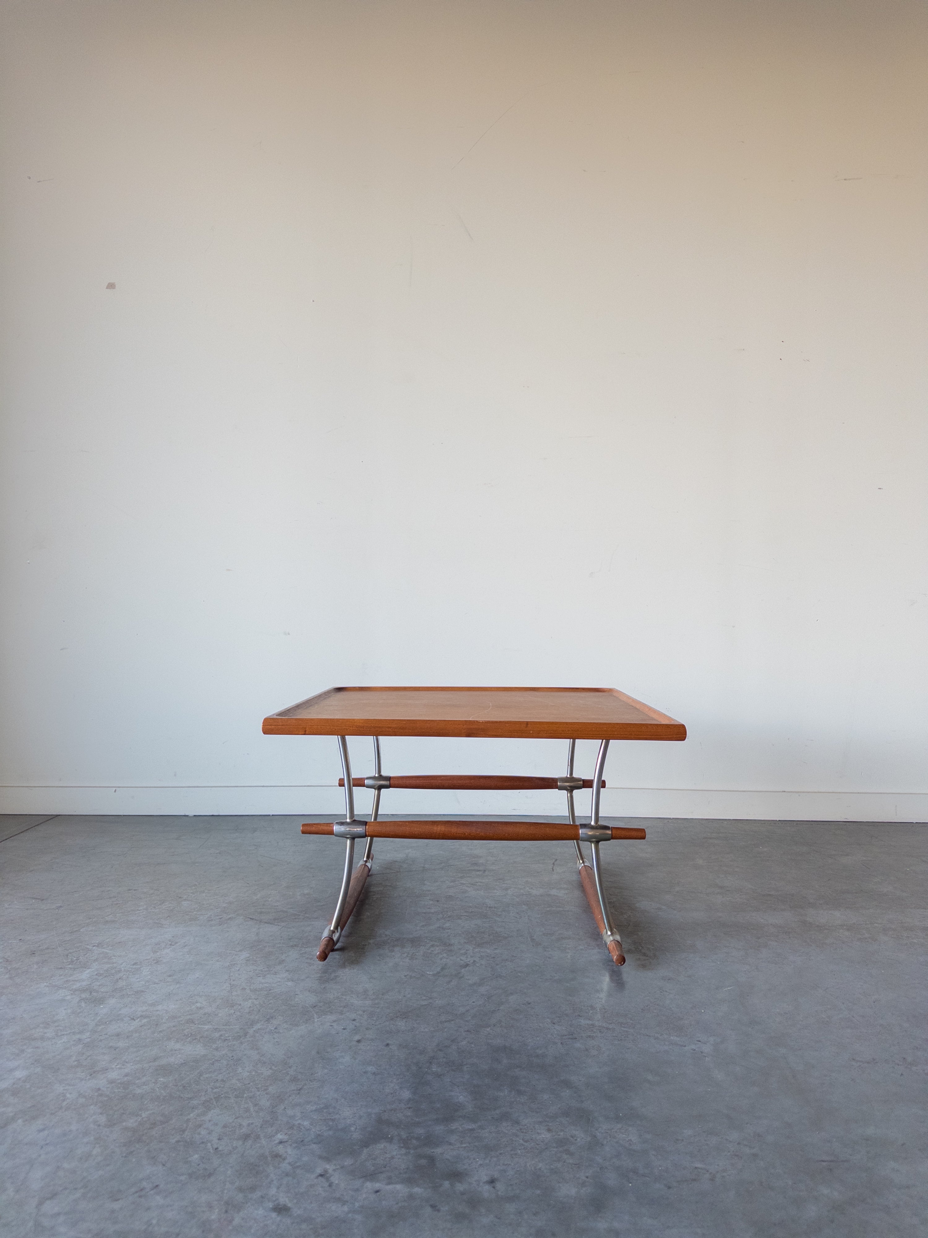 Danish Chrome and Teak Coffee Table by Jens H. Quistgaard for Nissen Langaa