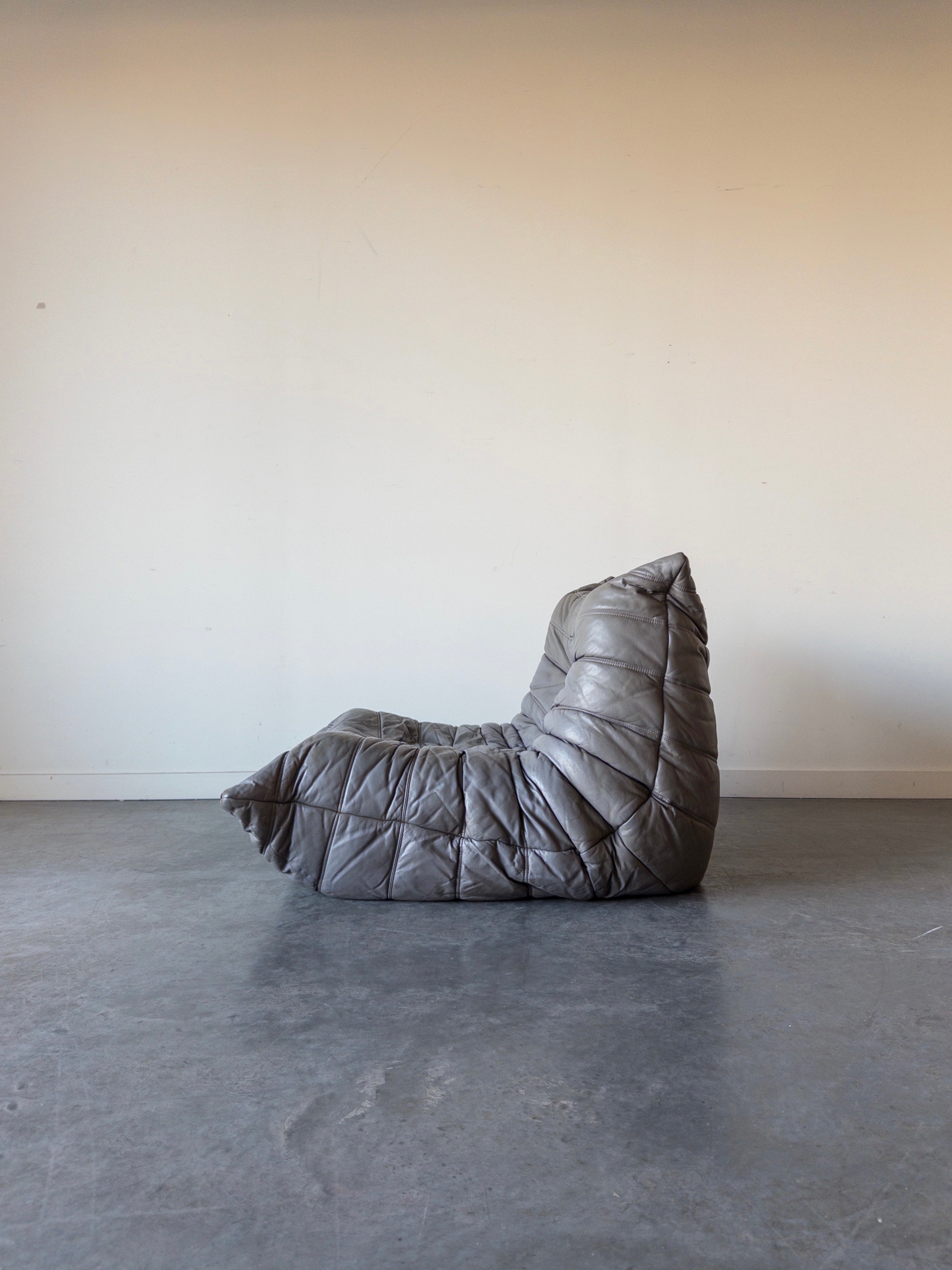 Togo 1-Seater in Grey Leather by Michel Ducaroy for Ligne Roset