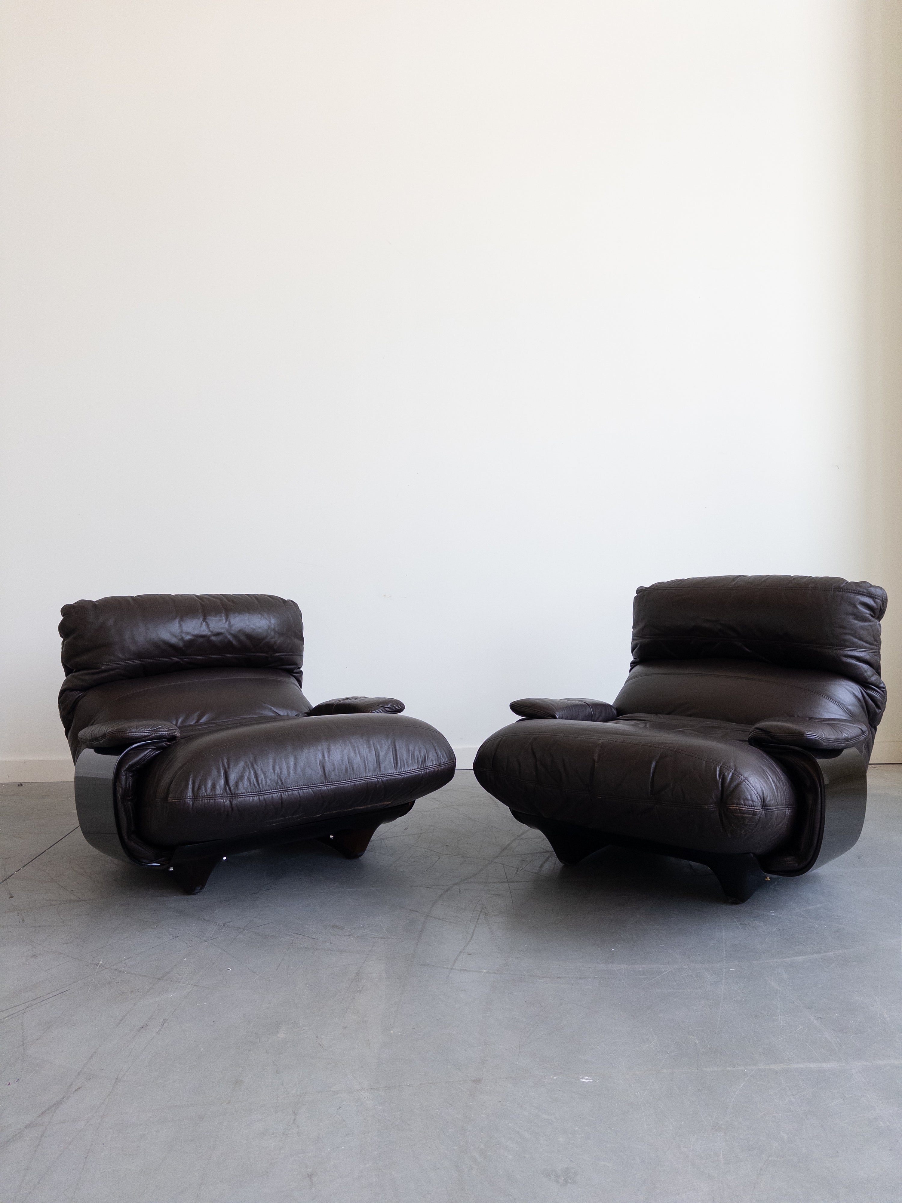 Leather Marsala Lounge Chairs by Michel Ducaroy for Ligne Roset