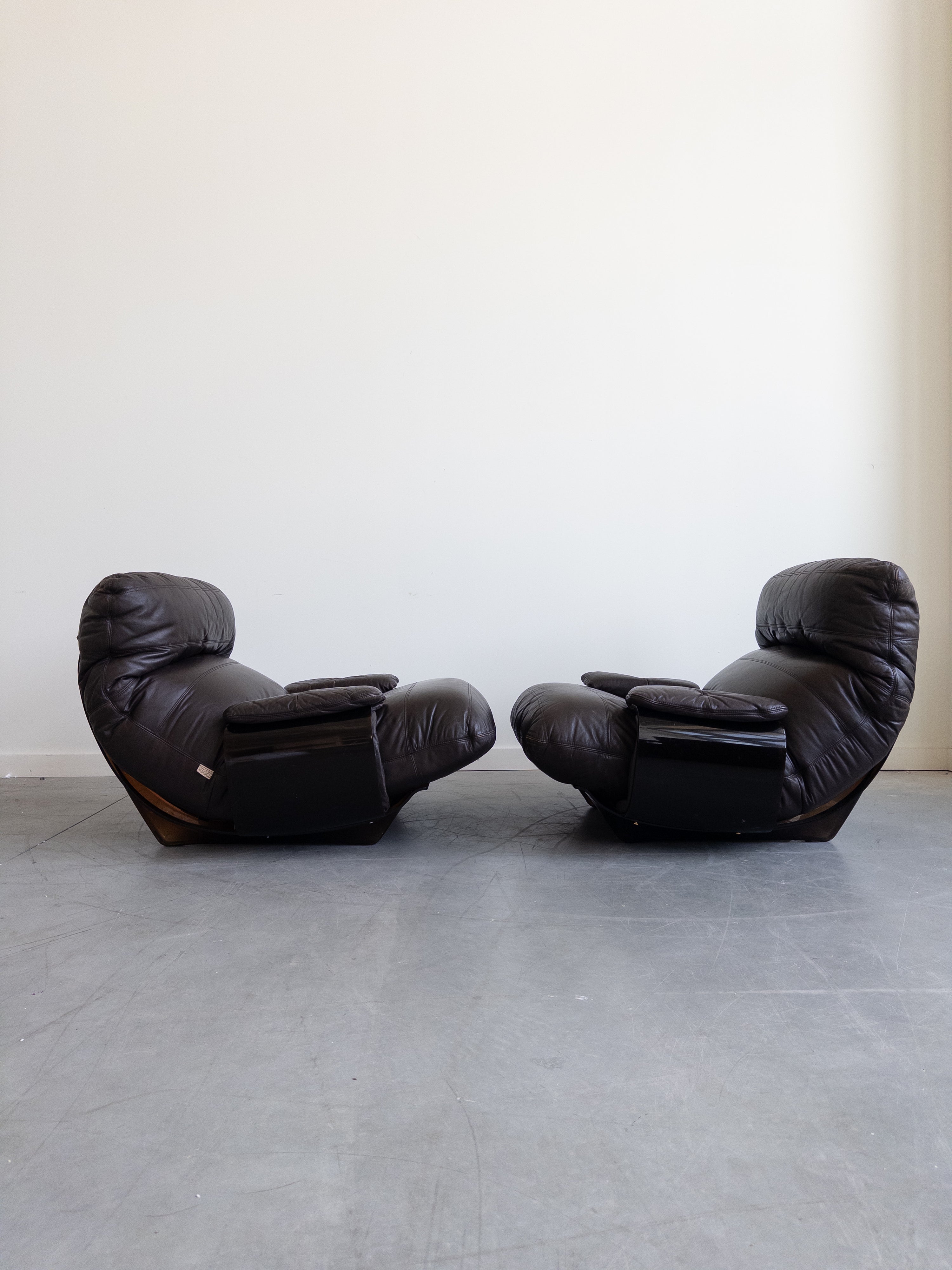 Leather Marsala Lounge Chairs by Michel Ducaroy for Ligne Roset