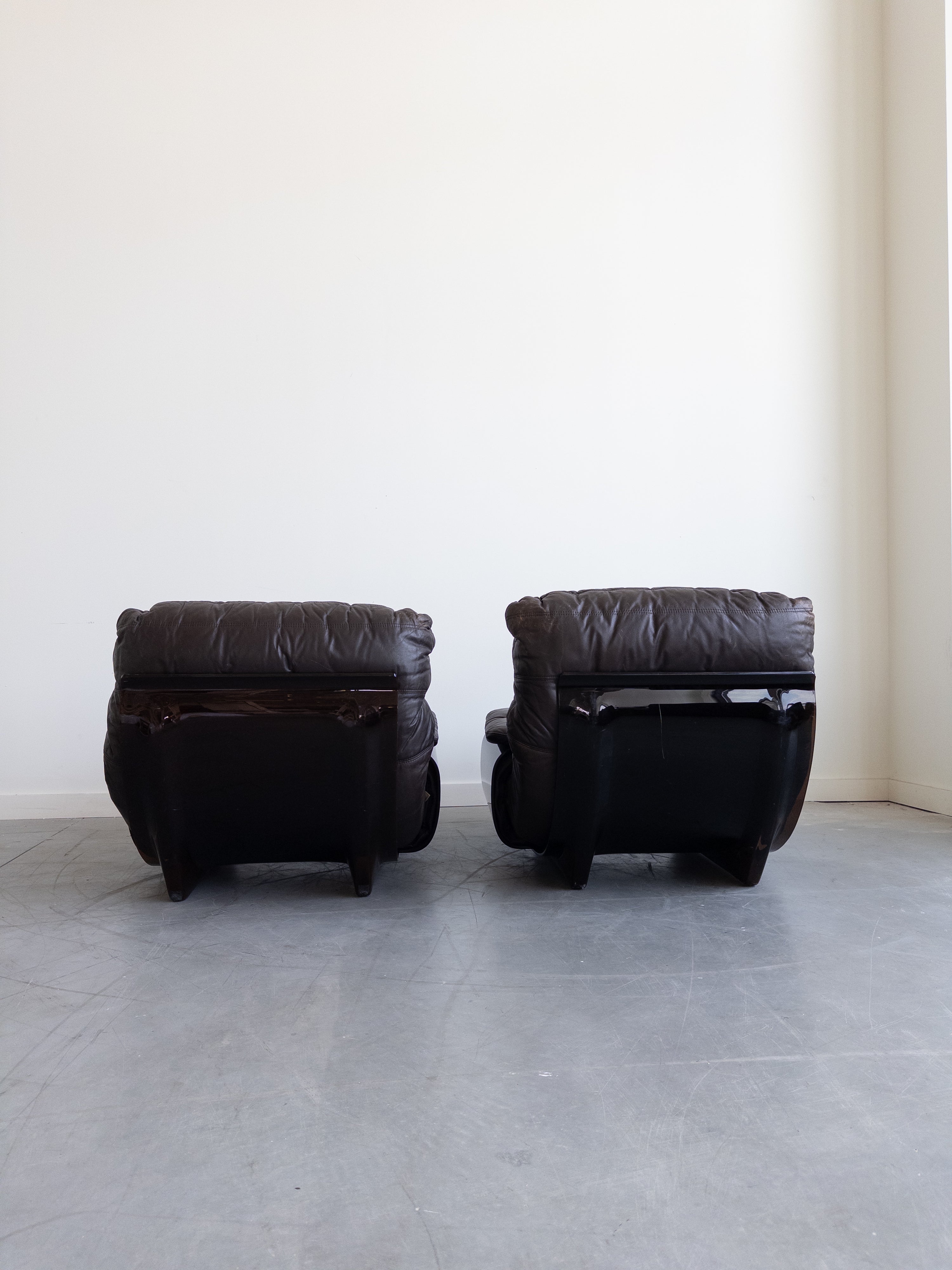 Leather Marsala Lounge Chairs by Michel Ducaroy for Ligne Roset