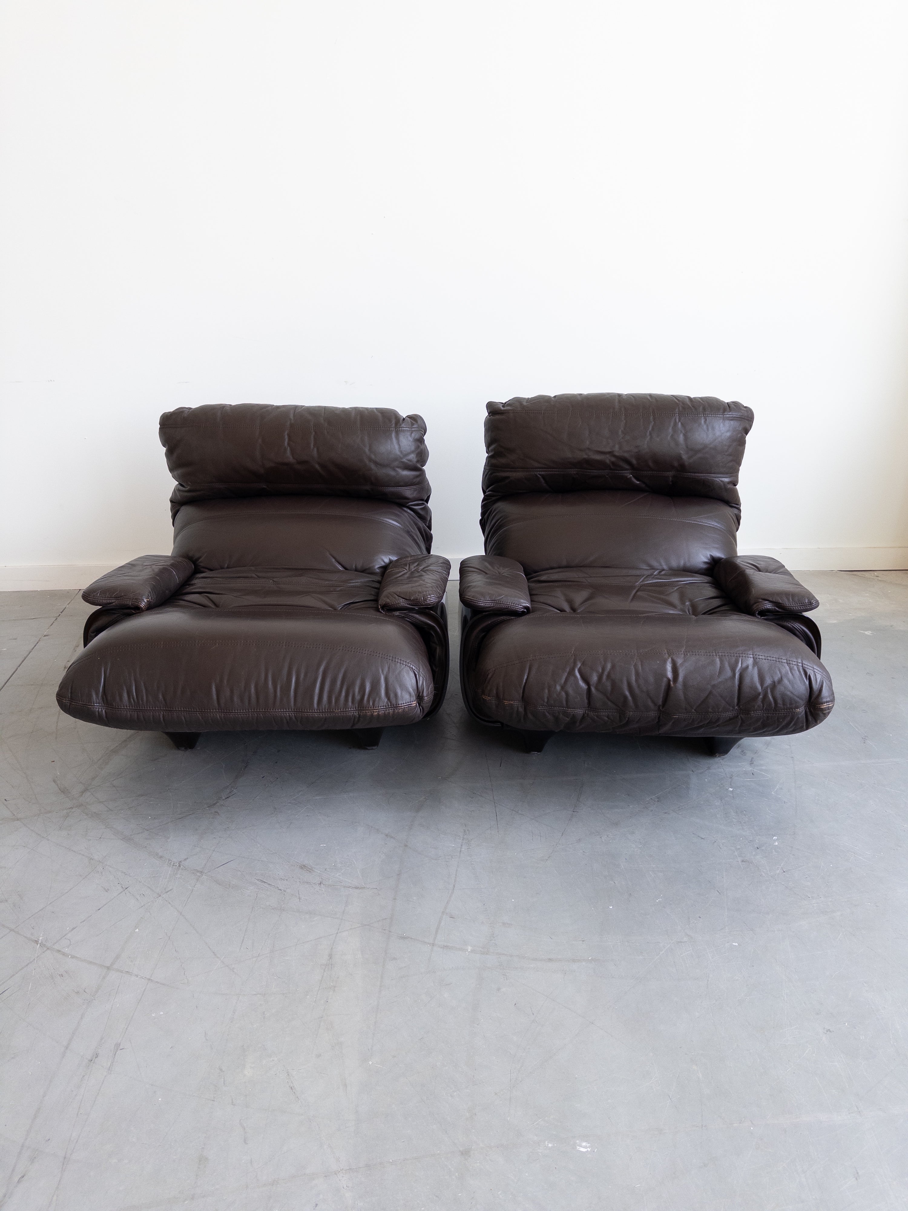 Leather Marsala Lounge Chairs by Michel Ducaroy for Ligne Roset