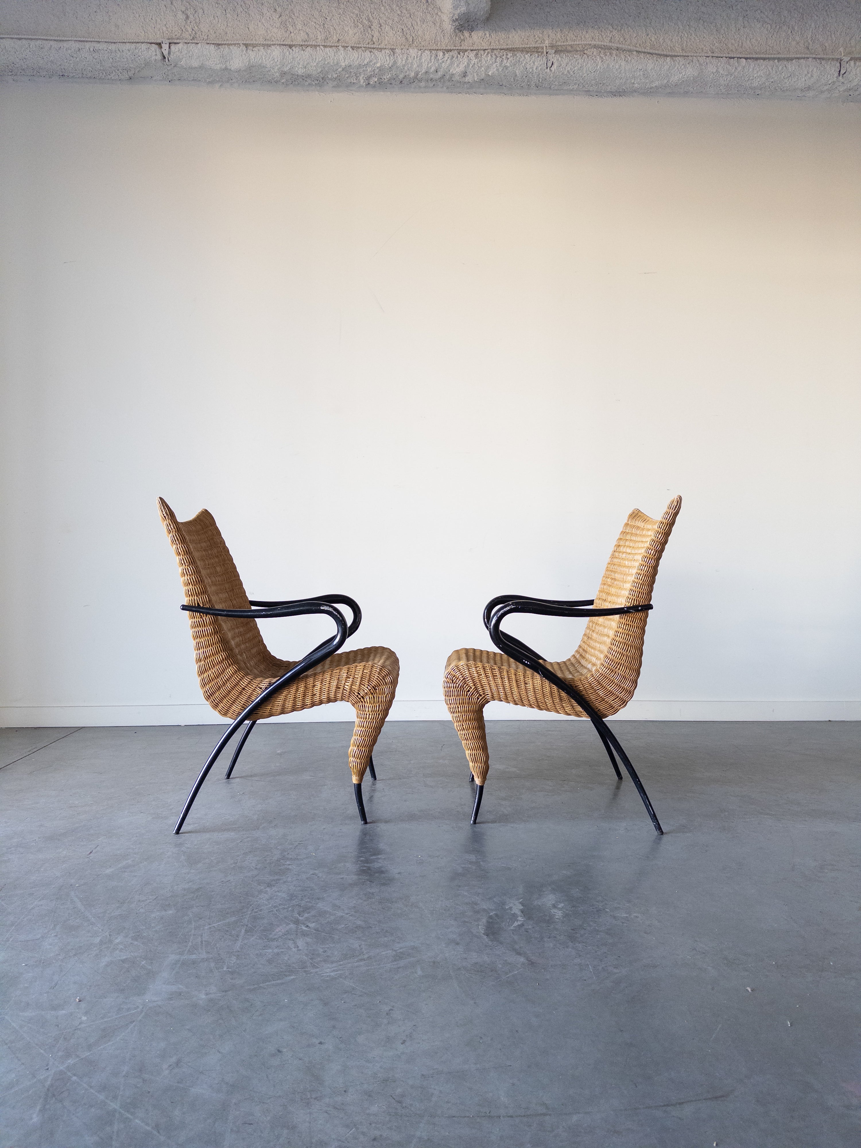 Pair of Rattan Easy Chairs by Soren Lund for Soren Lund Mobler