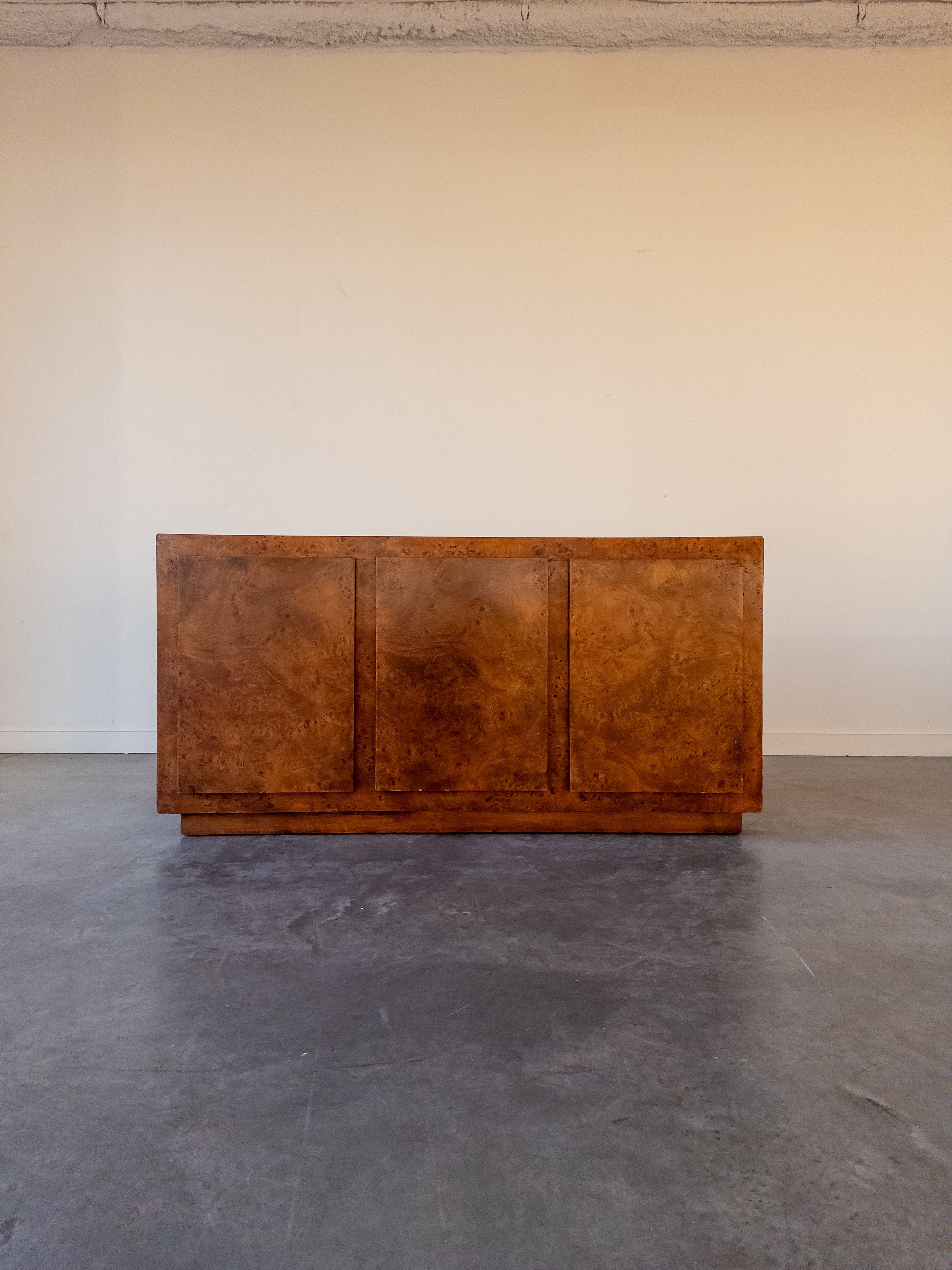 Milo Baughman Burled Olive Wood Sideboard, 1960s