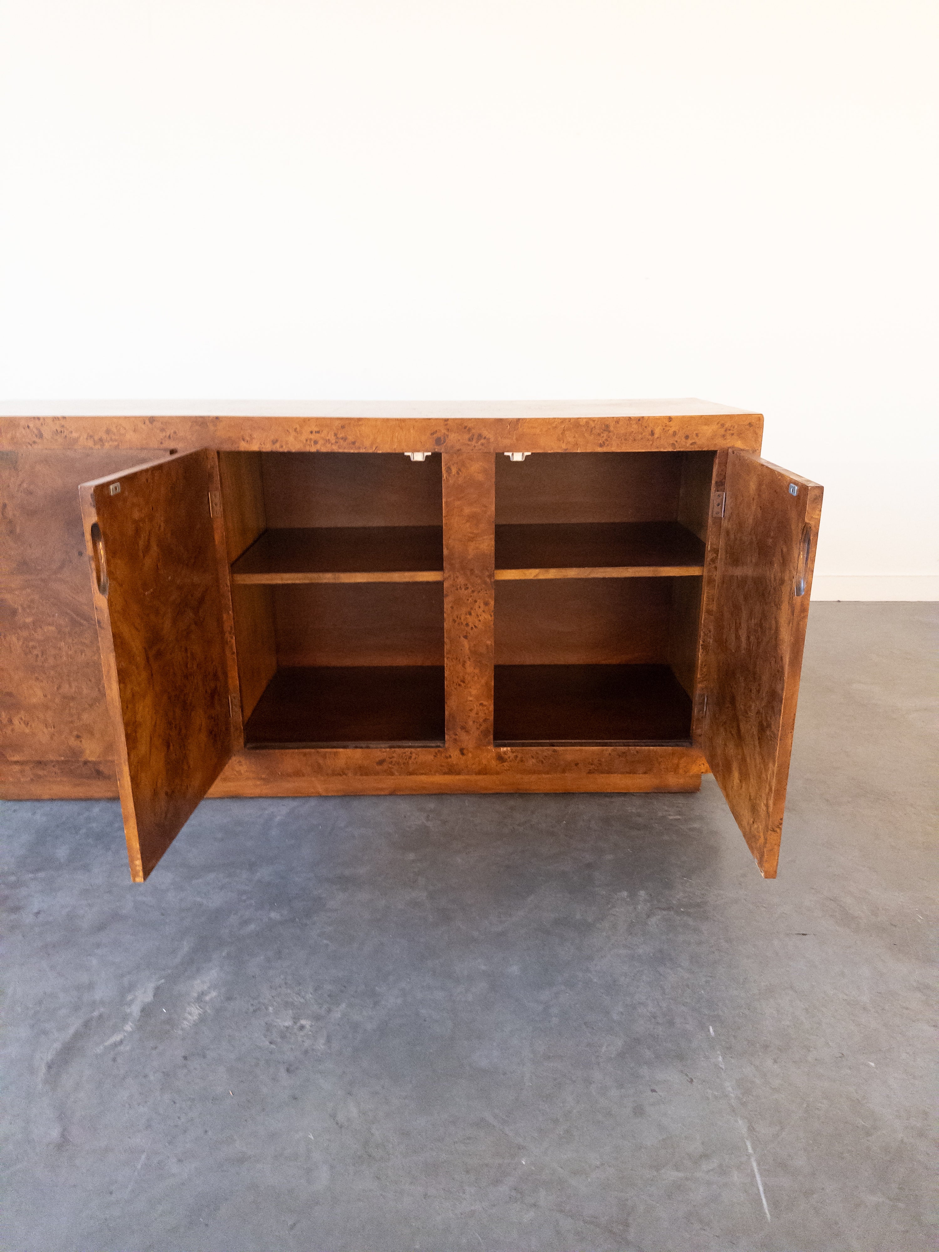 Milo Baughman Burled Olive Wood Sideboard, 1960s