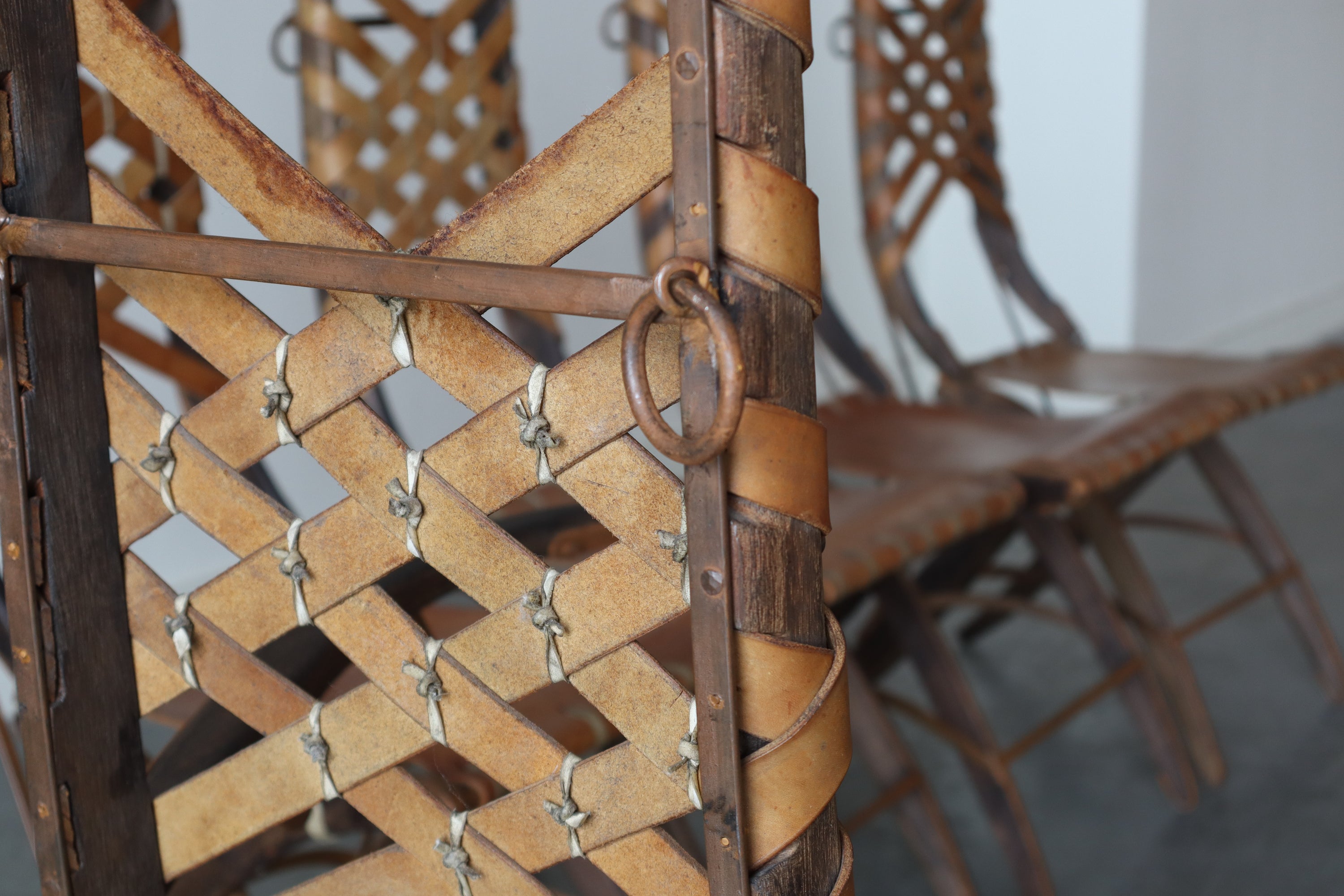 Set of 6 Oak, Iron & Leather Dining Chairs by Alberto Marconetti