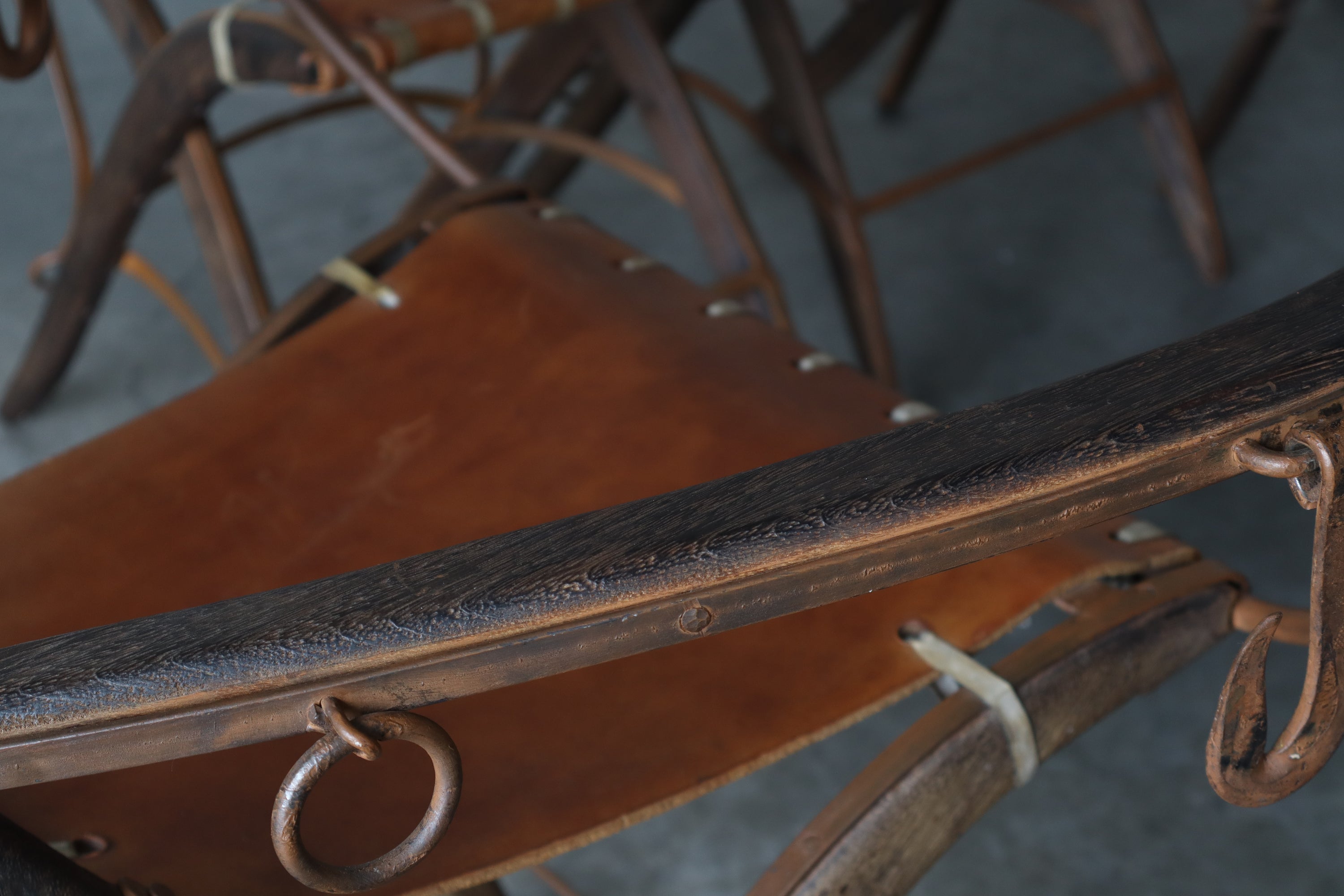 Set of 6 Oak, Iron & Leather Dining Chairs by Alberto Marconetti