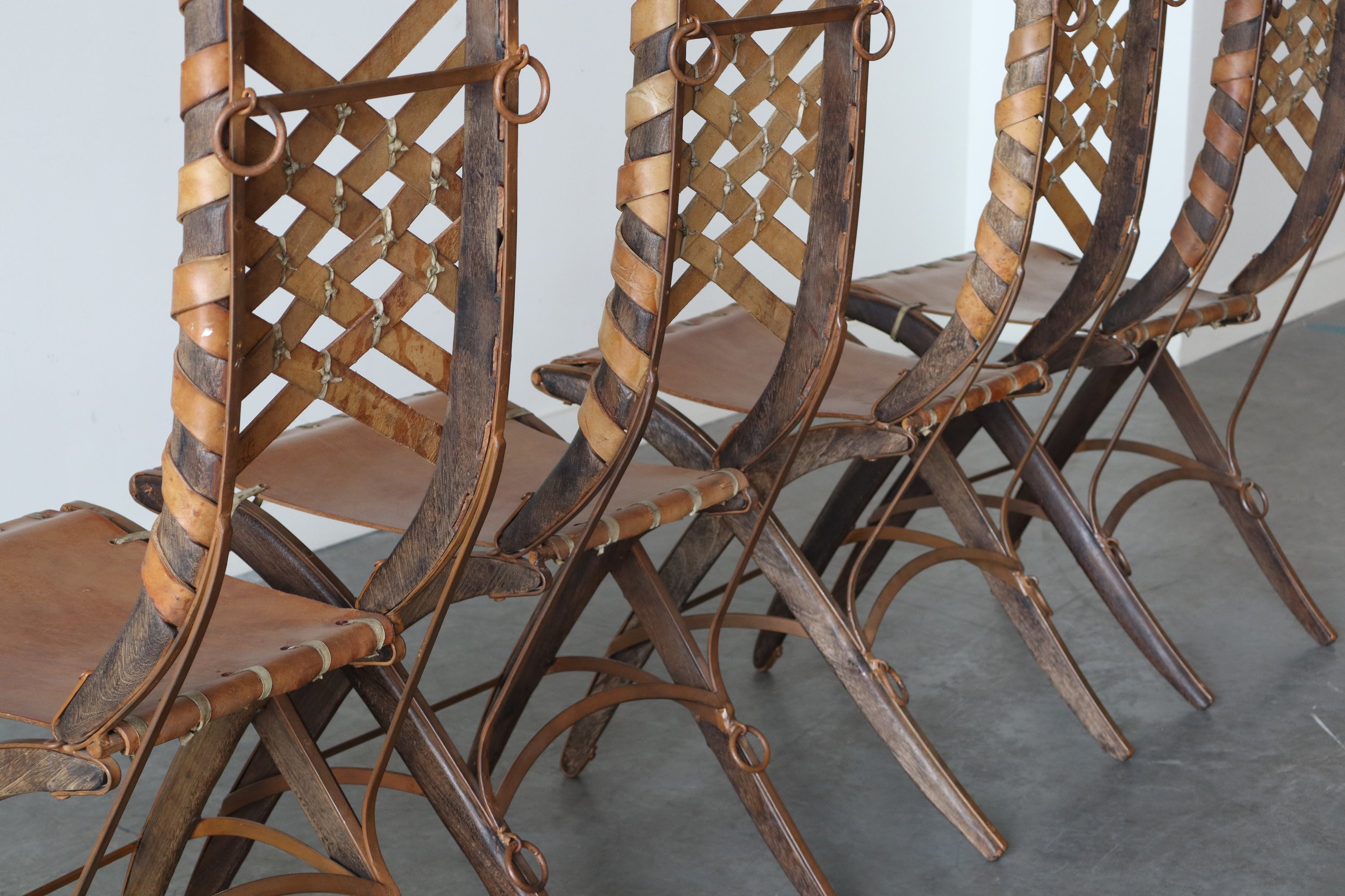 Set of 6 Oak, Iron & Leather Dining Chairs by Alberto Marconetti