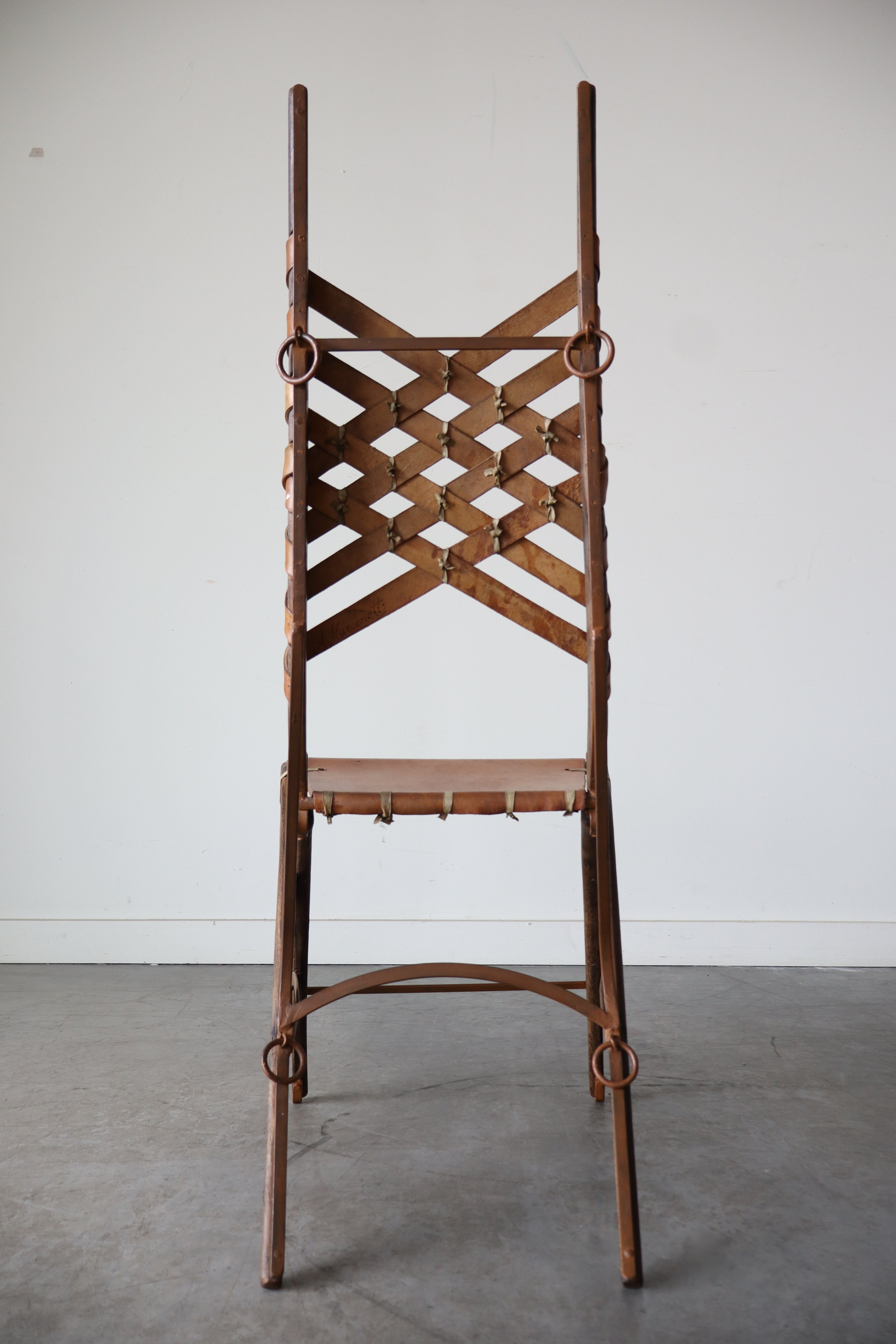 Set of 6 Oak, Iron & Leather Dining Chairs by Alberto Marconetti