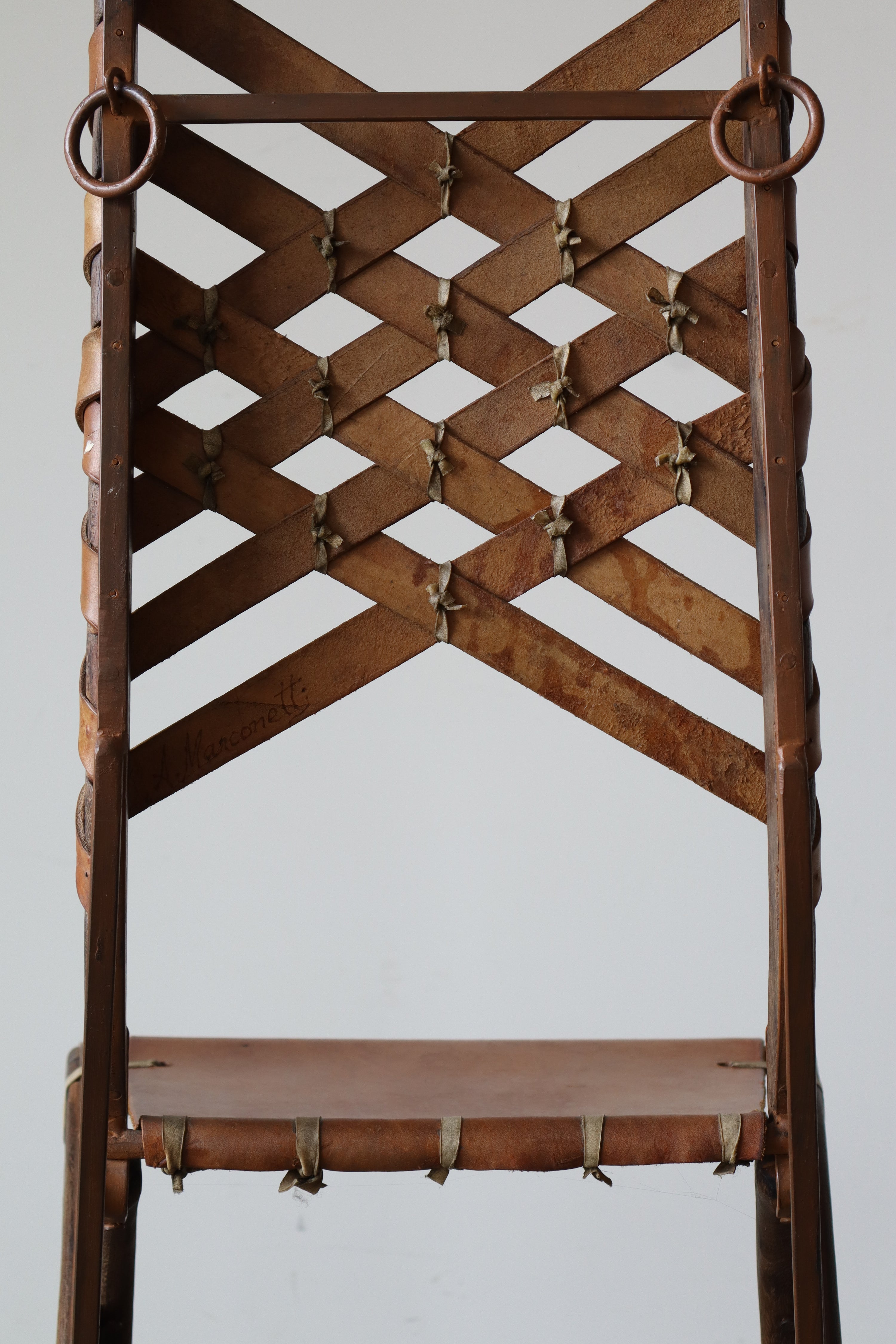 Set of 6 Oak, Iron & Leather Dining Chairs by Alberto Marconetti