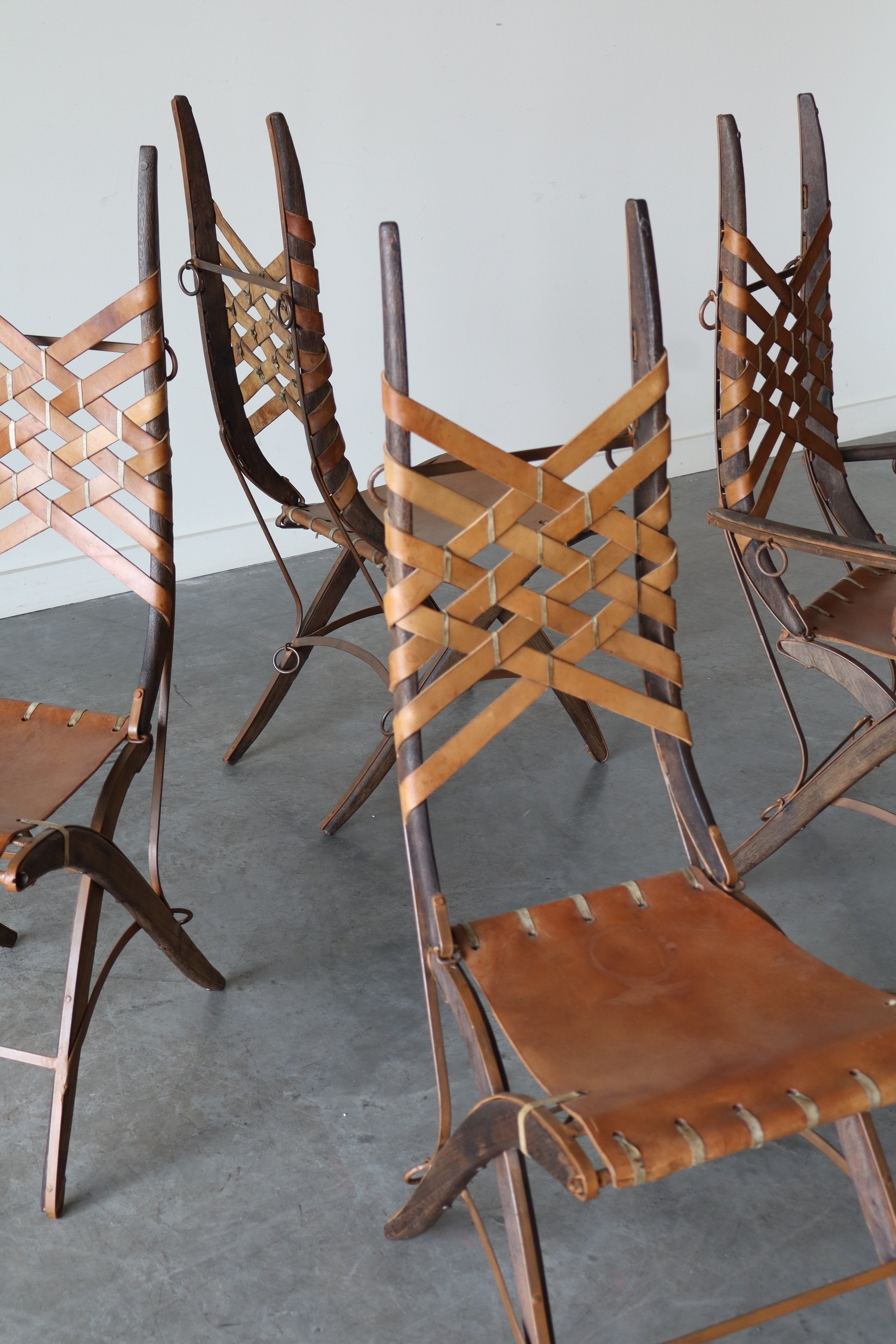 Set of 6 Oak, Iron & Leather Dining Chairs by Alberto Marconetti