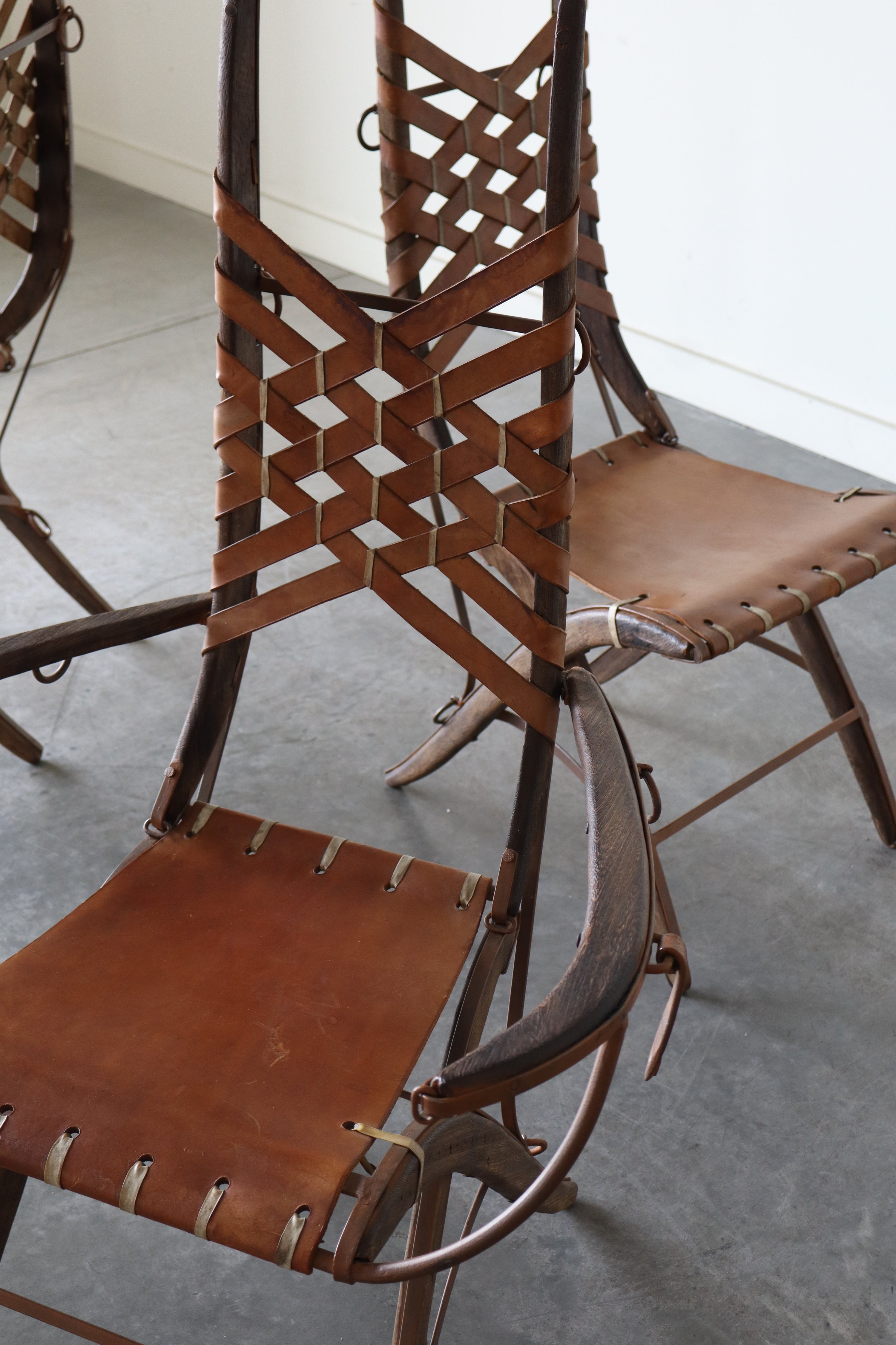 Set of 6 Oak, Iron & Leather Dining Chairs by Alberto Marconetti