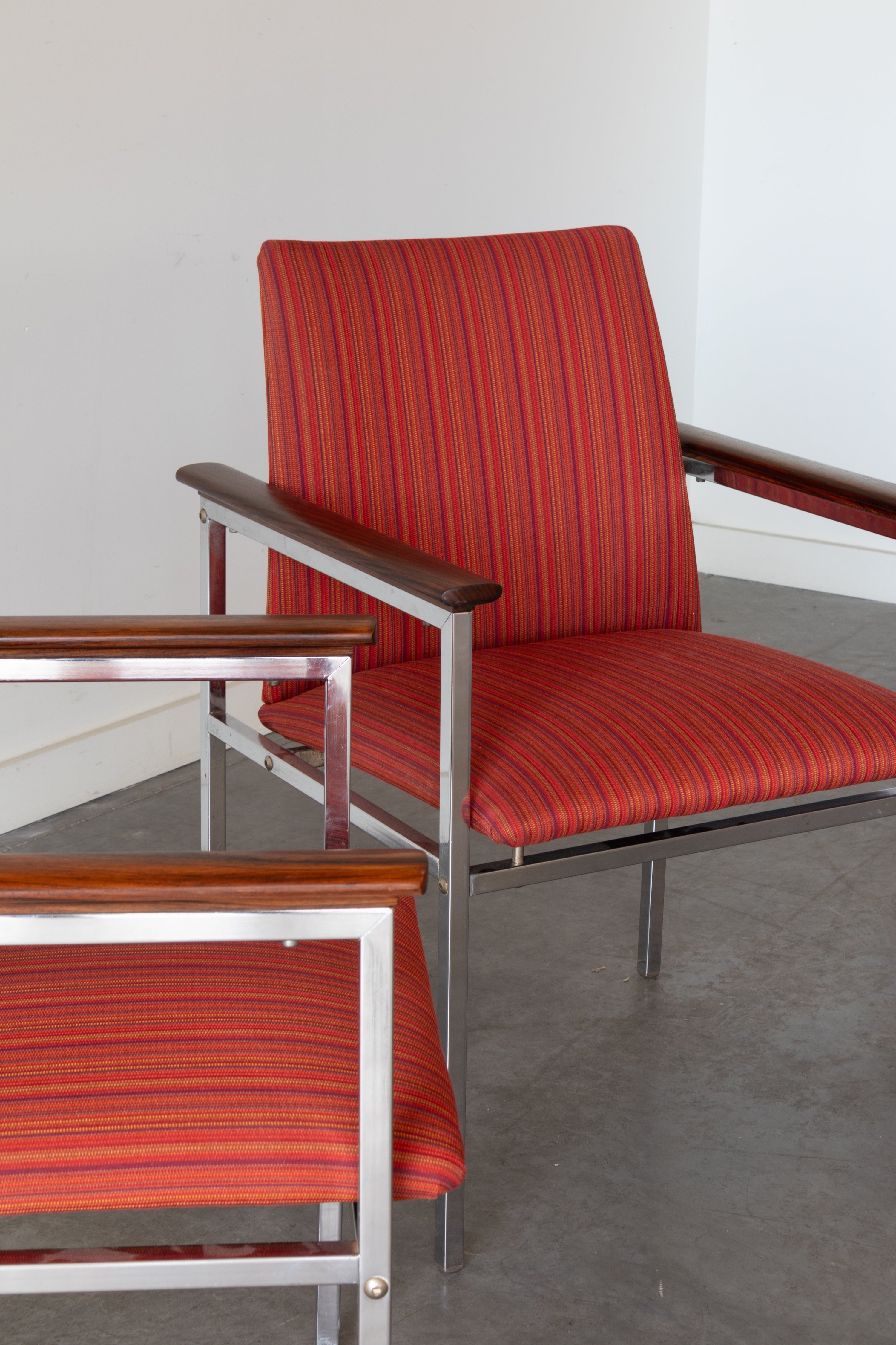 Chrome and Danish Rosewood Armchairs by Sigvard Bernadotte for France & Søn