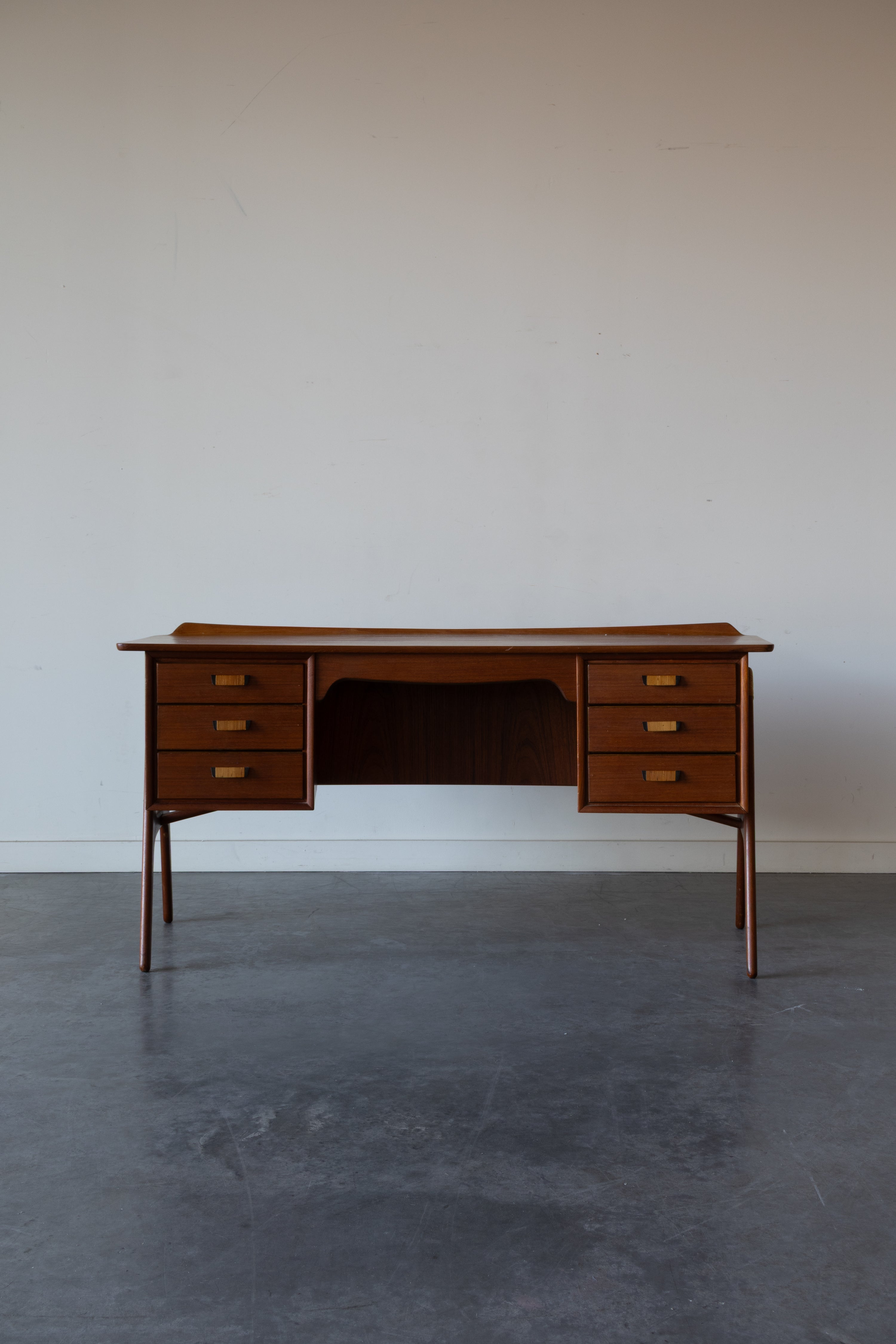 Danish Teak and Cane Desk by Svend Aage Madsen for Sigurd Hansen Møbelfabrik, 1950s