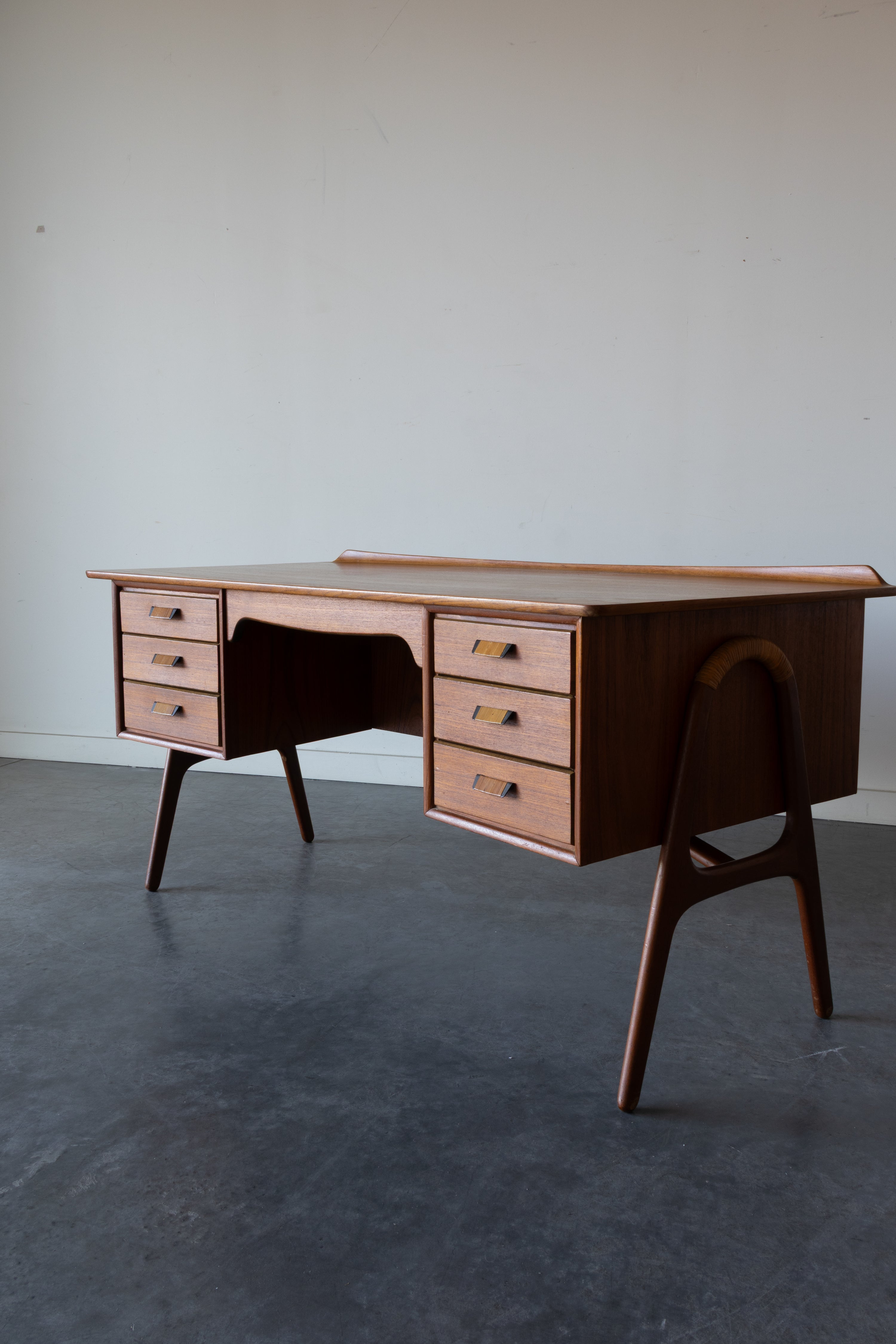 Danish Teak and Cane Desk by Svend Aage Madsen for Sigurd Hansen Møbelfabrik, 1950s