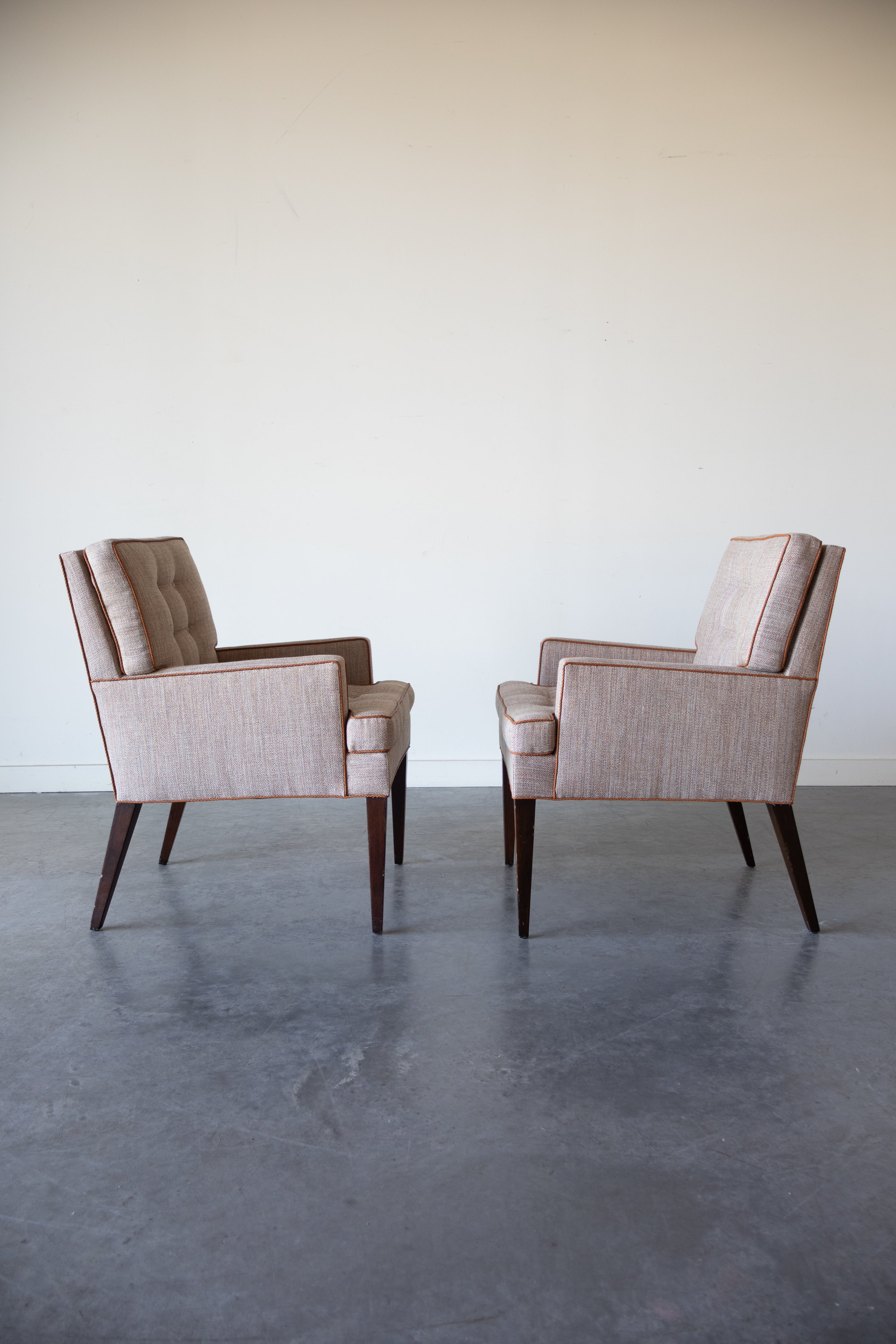 Pair of Herringbone Wool Arm Chairs by Edward Wormley For Dunbar
