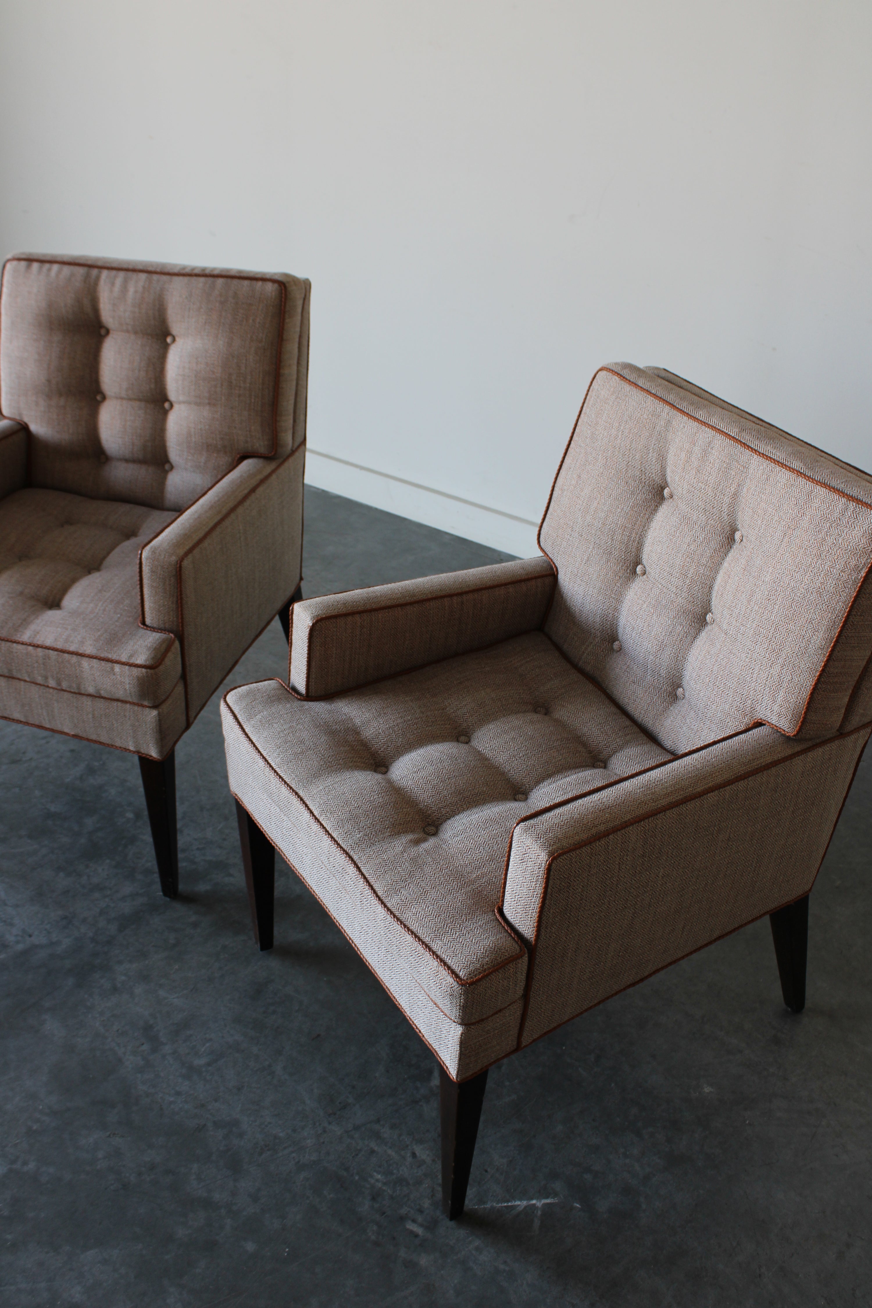 Pair of Herringbone Wool Arm Chairs by Edward Wormley For Dunbar