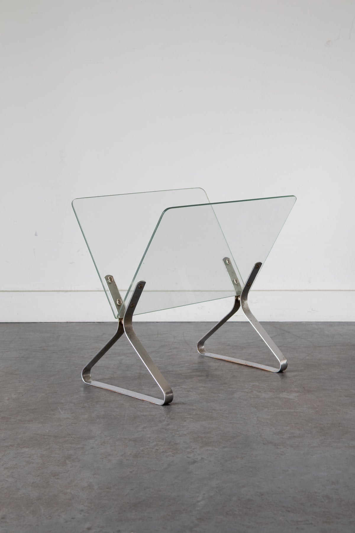Chrome and Glass Magazine Holder by Milo Baughman