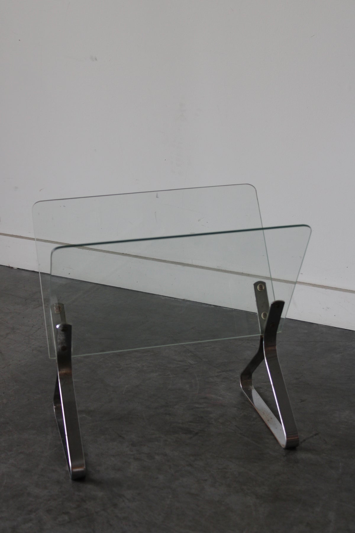Chrome and Glass Magazine Holder by Milo Baughman