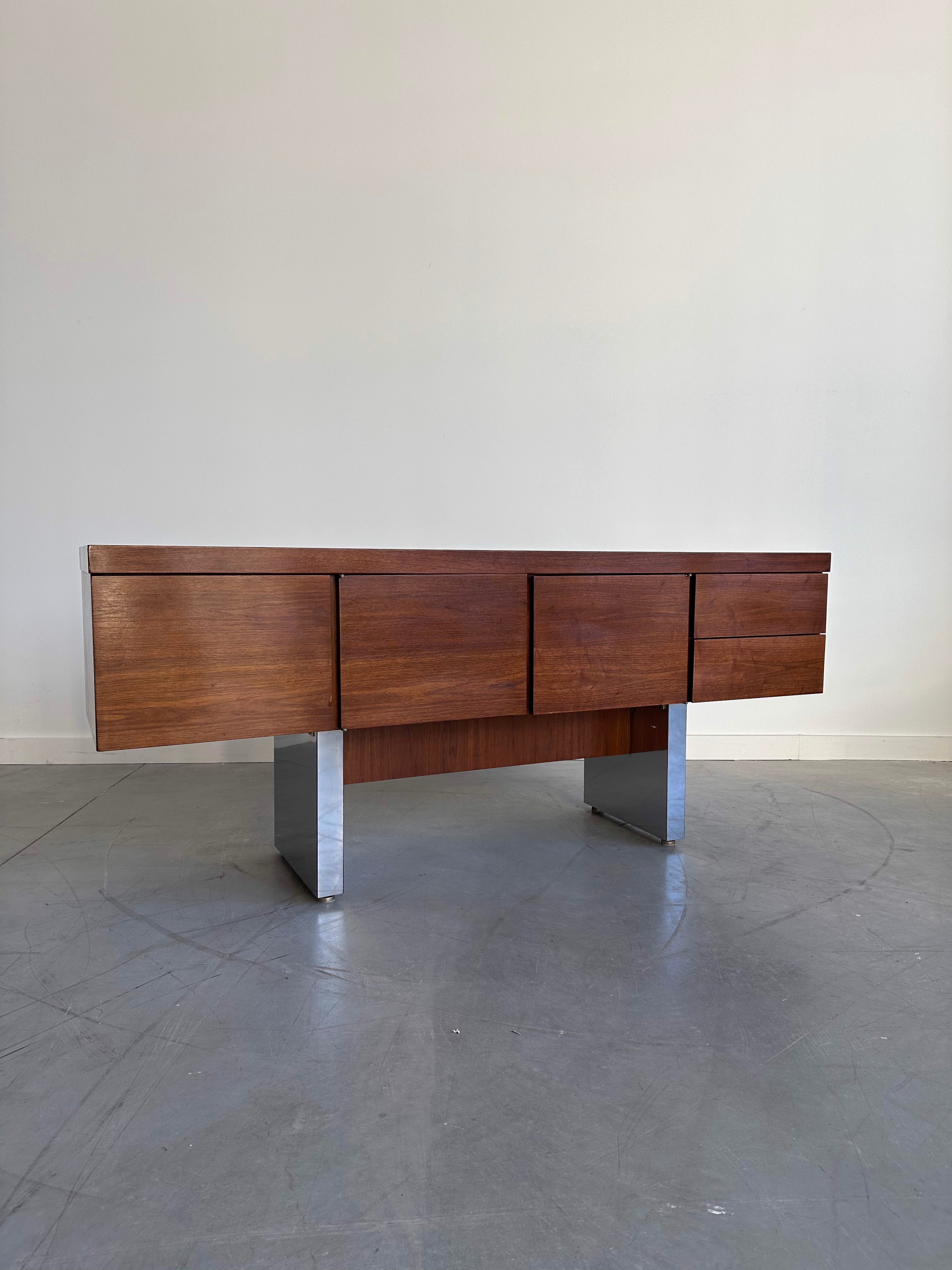 Roger Sprunger for Dunbar Chrome Walnut Formica Credenza