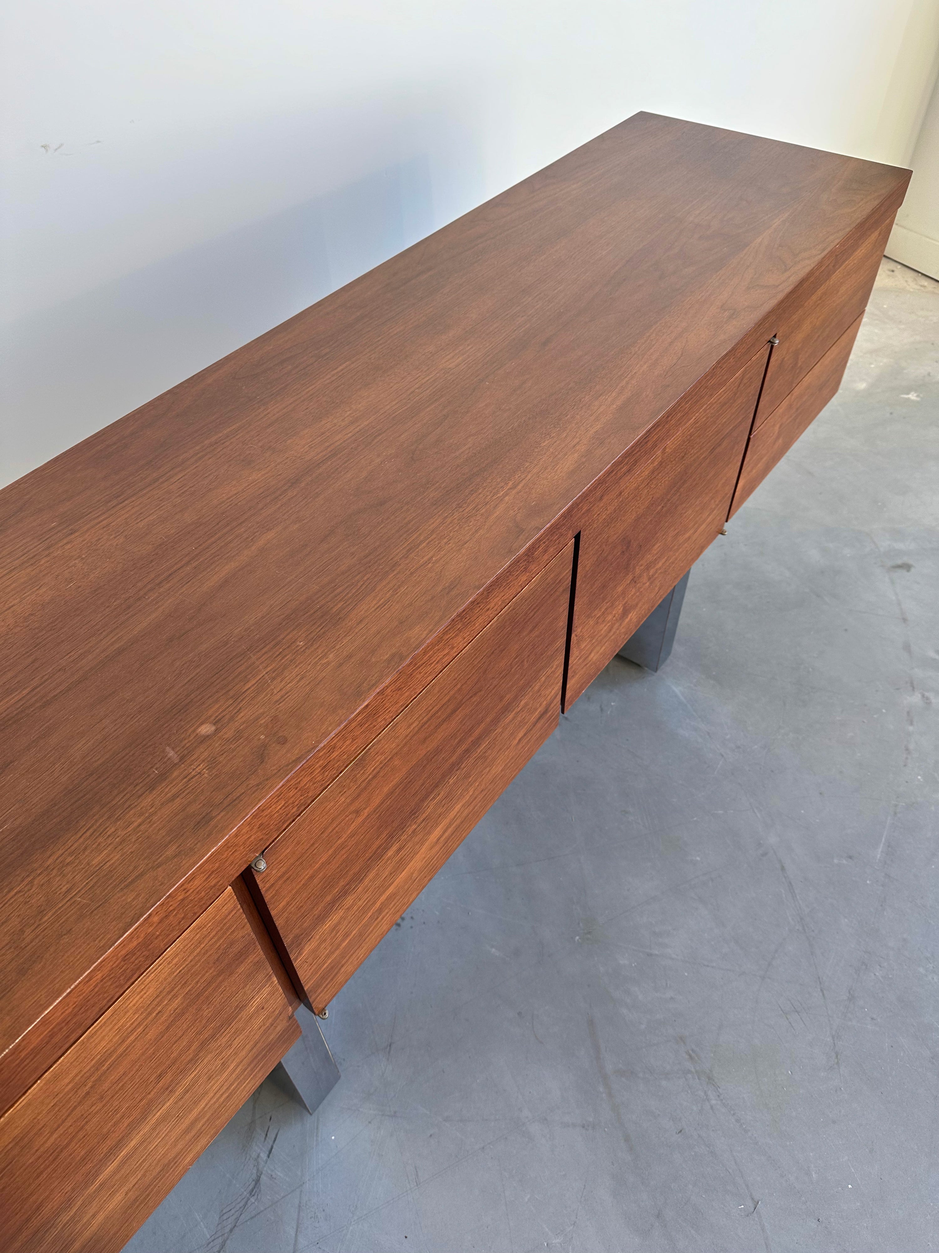 Roger Sprunger for Dunbar Chrome Walnut Formica Credenza